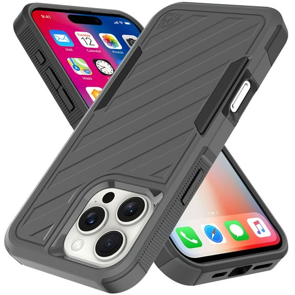 For Apple iPhone 16 Pro Max (6.9") Hybrid lined shockproof dual layer Rugged 2in1 Hard PC & Silicone TPU Non Slip Textured Tough Armor Cover ,Xpm Phone Case [ Gray ]