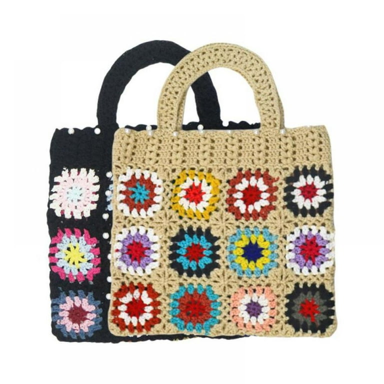 8PCS / LOT Lace Crochet Straw Beach Bags for Girls Summer Cherry Shoulder  Bag Women Handmade Knitting