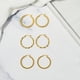 thumbnail image 3 of JeenMata Colección de 3 Pendientes de Aro con Textura en Paquete Múltiple Bañados en Oro Amarillo, 3 of 5