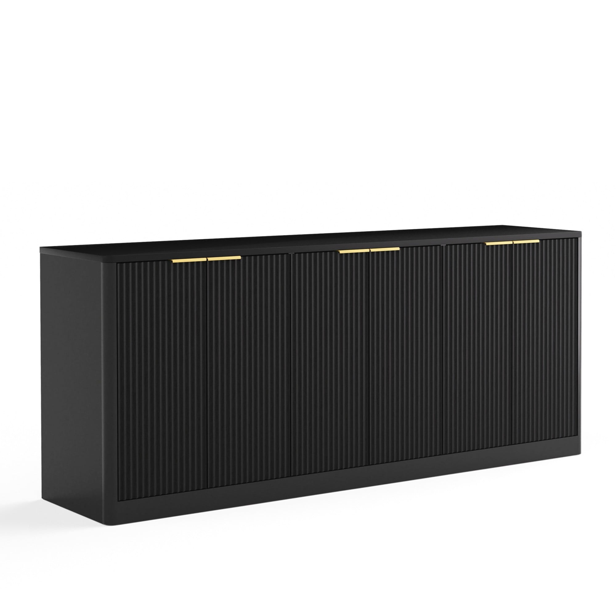 67" Modern Wavy Sideboard Cabinet, 6-Door Curved Storage Cabinet, Large TV Stand Buffet Console for Living Room Kitchen, Black