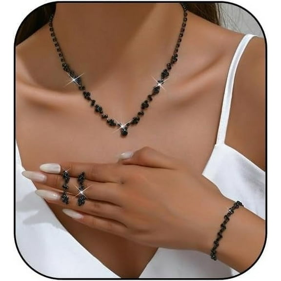 Prom Earrings Necklace Bracelet Set Elegant Crystal Necklace Earrings Bracelet Bridal Wedding Prom Costume Jewelry Sets for Women