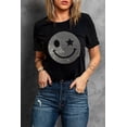 thumbnail image 3 of Casual Style: Black Rhinestone Smile Face Graphic Tee for Women, 3 of 8