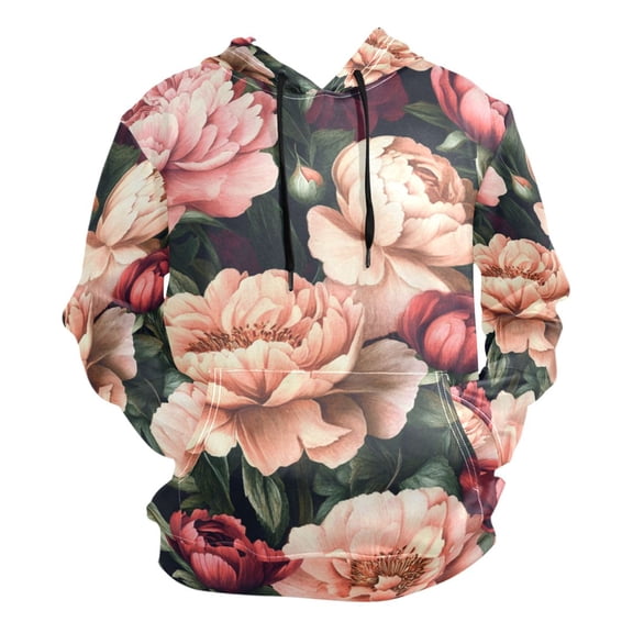 Red and Pink Flowers Men’s Hoodies Sweatshirt Fleece Jackets Long Sleeve Sweatshirts