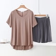 thumbnail image 3 of Akafmk Women's V Neck Pajama Set Short Sleeve T-Shirt with Wide Leg Shorts Loungewear Set, 2-Piece, Sizes XXXXL, 3 of 5