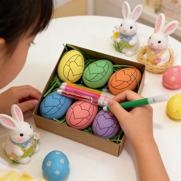 Eespoir Easter Eggs Painting Kit - Easter Eggs with Markers, Arts and Crafts Egg Dye Coloring Kit, Paintable Eggs, for Easter Spring Party Decor