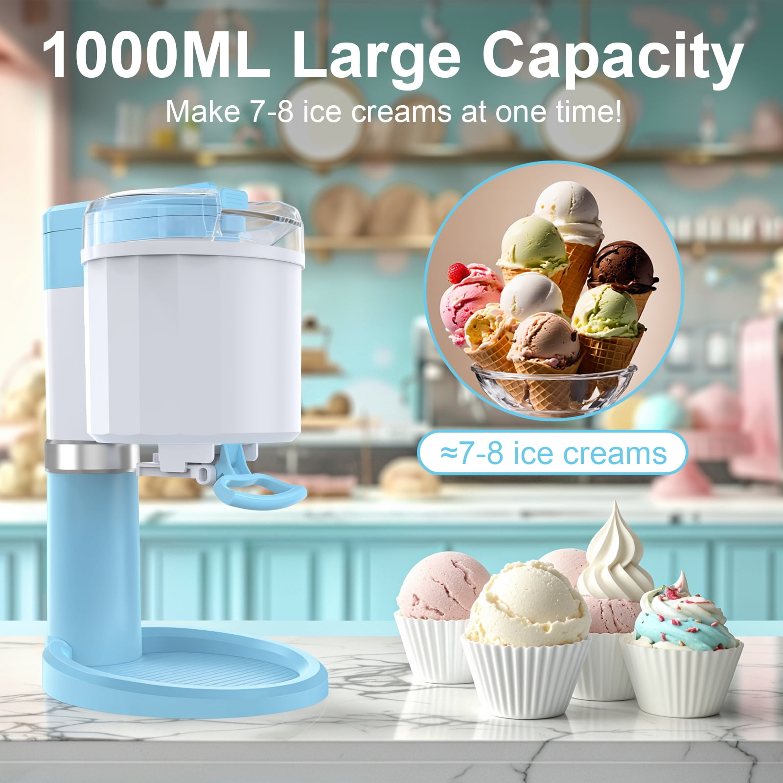 VAVSEA Home Ice Cream Maker with Manual Gelato Sorbet Machine 1 Quart Blue Walmart