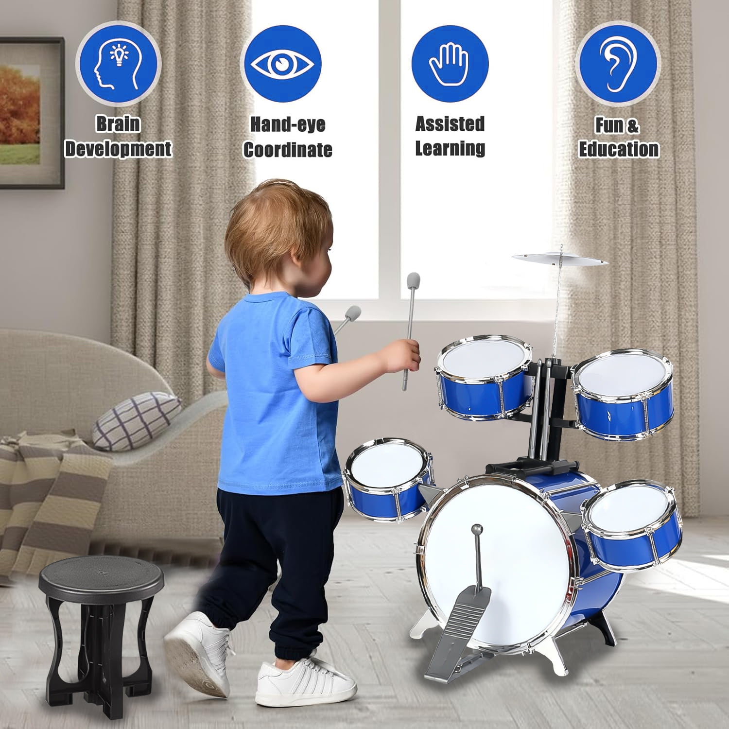 Kids Drum Set for 3-7 Year Old, Jazz Rock Drum Toddler Toy, Musical Instrument Toys for Boys Girls Birthday Christmas Gifts