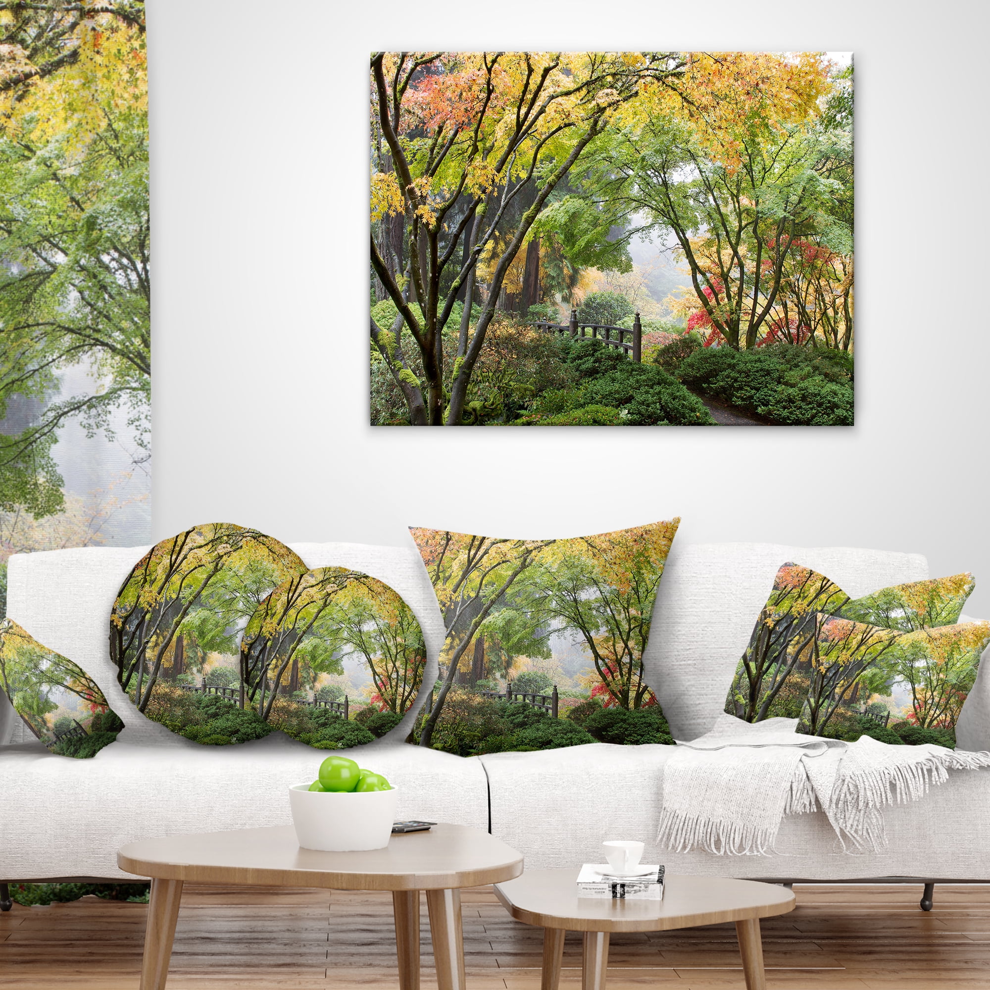 Designart Maple Tree Canopy by Bridge - Photography Throw Pillow - 12x20