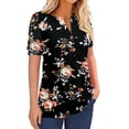 thumbnail image 2 of Summer Short Sleeve Floral Print V-Neck Casual Blouse Tops, 2 of 4