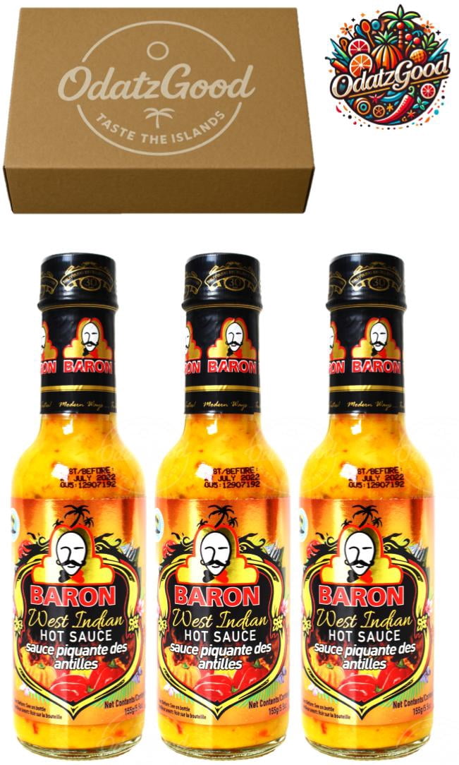 Baron West Indian Hot Sauce 5.5oz (155g) 3-Pack – Product of St. Lucia – Curated & Packaged by ODatzGood