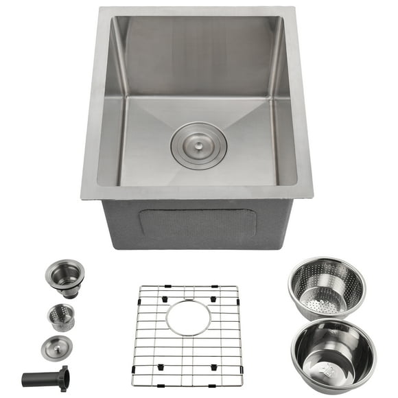 17 Inch Kitchen Sink for Single Bowl,Undermount Kitchen Sink Stainless Steel Sink Stainless steel 304 Kitchen Sinks with Accessories, Easy Drain and Low Noise 15*17*10” (Brushed Nickel)