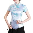 thumbnail image 3 of Fshinging Womens Fashion Tees Tops Elegant Cheongsam Floral Embroidery Short Sleeve Trendy Outfits Light Blue XXXL, 3 of 3