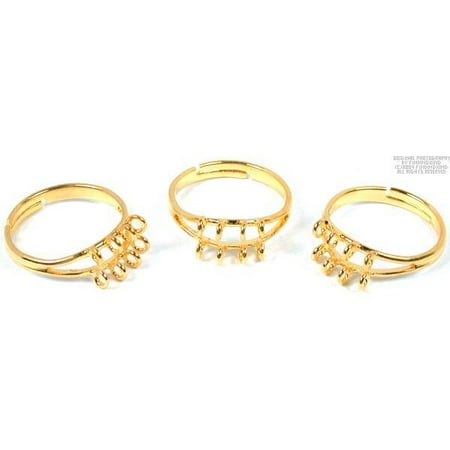 Gold Plated Jewelry Findings - 3 Gold Plated Charm Ring Jewelry Findings Adjustable