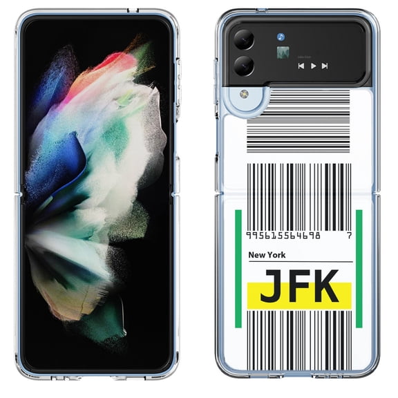 Shockproof Bumper Phone Case for Samsung Galaxy Z Flip 4 5G, by OneToughShield ® - Airport Tag / New York