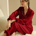 thumbnail image 6 of HUJlwoi Womens Pajama Sets Button down Trendy Sleepwear Long Sleeve Tops and Wide Leg Pants Soft Pjs Lounge 2 Piece Sets, 6 of 7