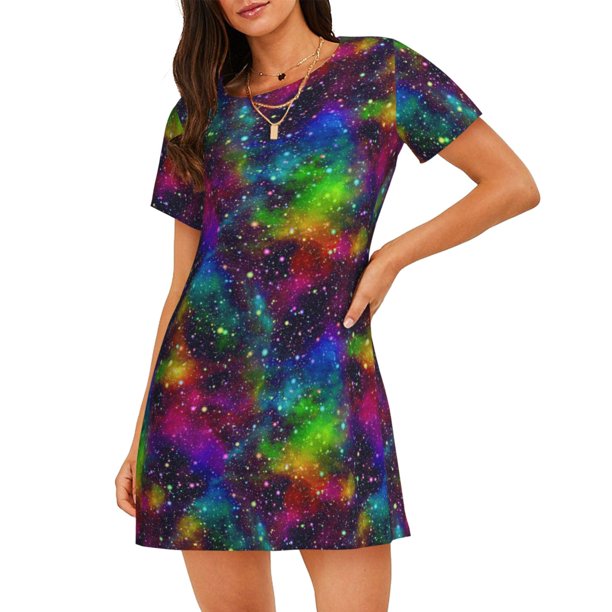 Disketp Bright Universe para Camisón Corto de Manga Corta para Mujeres, Camisón Cómodo con Escote Redondo, Bonito y Confortable