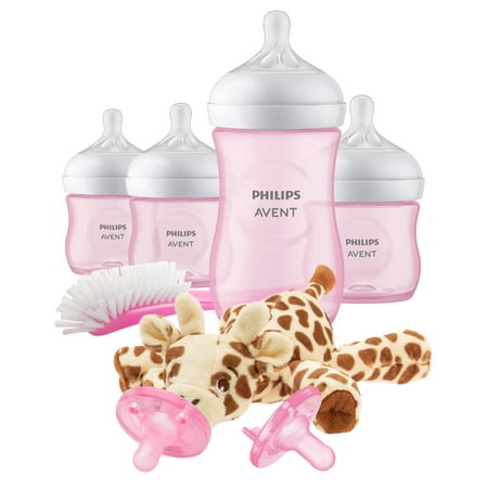 Philips Avent Natural Baby Bottle with Natural Response Nipple, Pink Baby Gift Set with Snuggle, SCD838/03