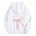 thumbnail image 5 of Christian Hoodies for Women Pink Cross Bow Print Sweatshirt Oversized Long Sleeve Faith Graphic Hooded Pullover Top, 5 of 7