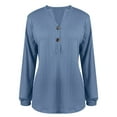 thumbnail image 3 of Fznquz Work Blouses for Women Plain Long Sleeve Blue Dressy Shirt V Neck Elegant Work Womens Fashion XXL, 3 of 4