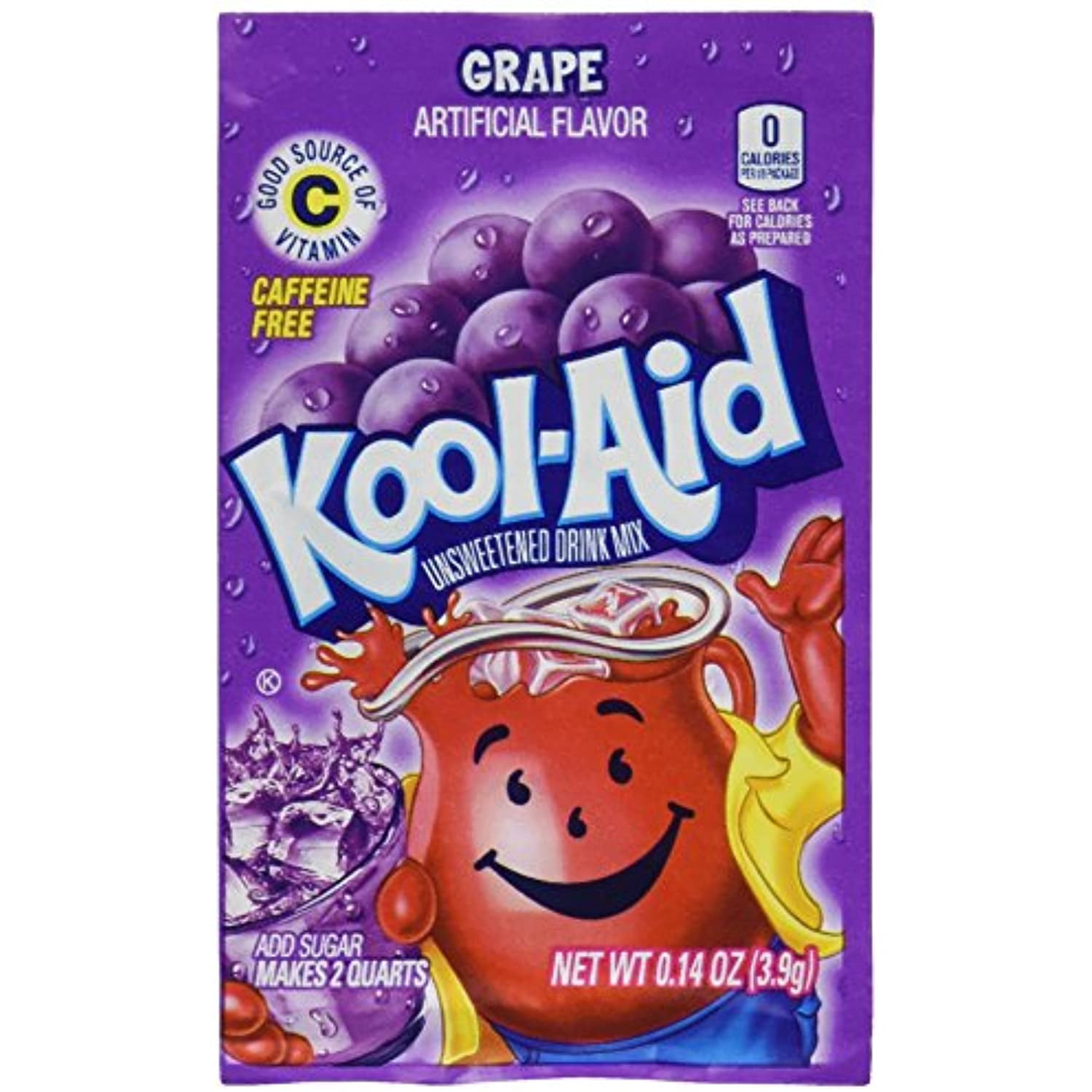 Kool-Aid Soft Drink Mix Grape Unsweetened, Caffeine Free - 0.14 Oz, Pack Of 12