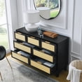 thumbnail image 4 of Vastcury Modern Wooden Dresser with 7 Rattan Drawers for Bedroom, Chest of Drawers with Spacious Storage for Living Room, Black, 4 of 10