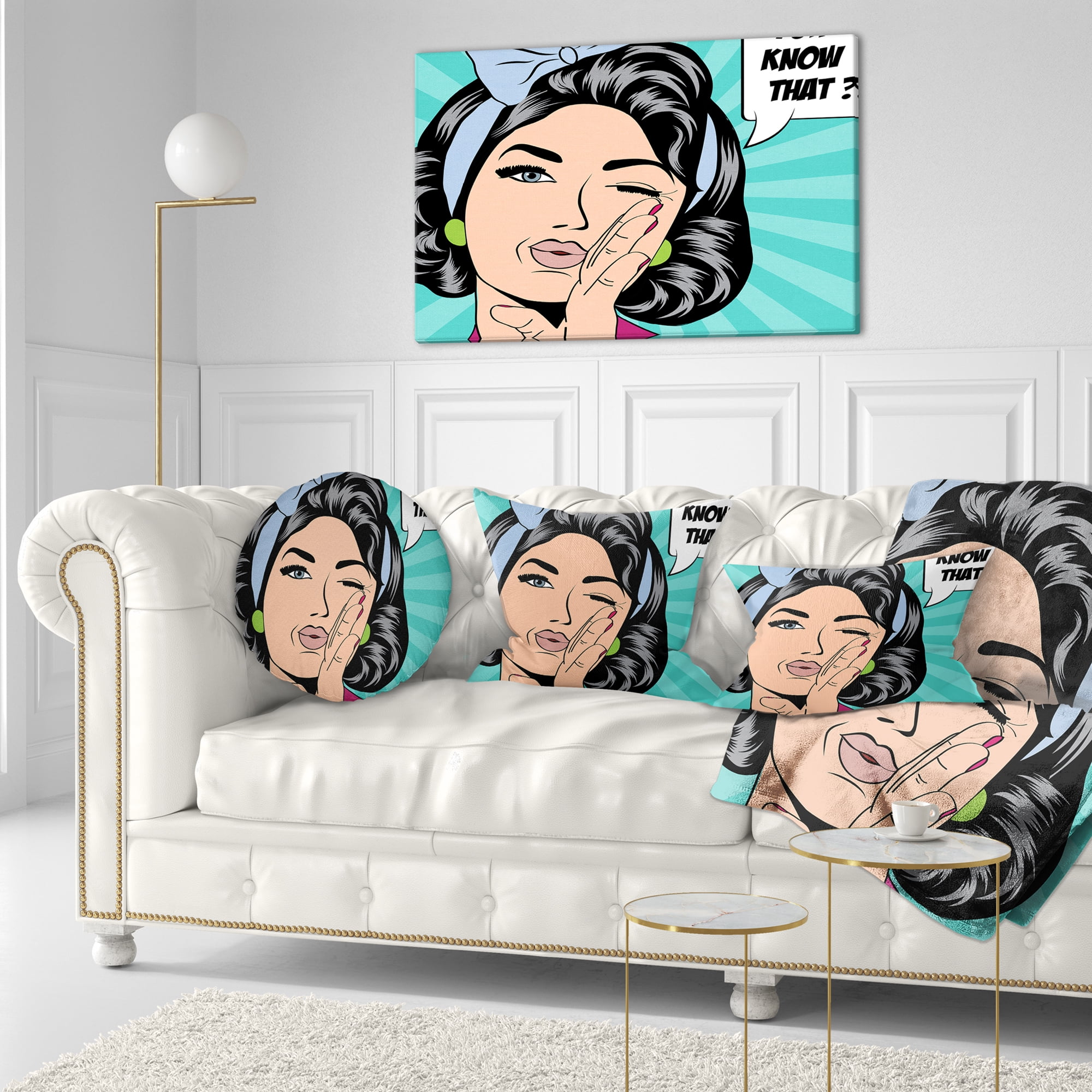 Designart Woman in Comic Style - Abstract Portrait Throw Pillow - 12x20