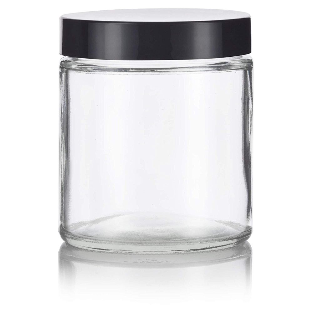 JUVITUS Glass Jar In Clear With Black Foam Lined Lid 4 Oz 120 Ml juvitus-glass-jar-in-clear-with-black-foam-lined-lid-4-oz-120-ml