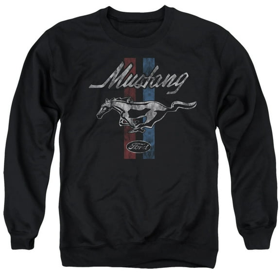 Ford Mustang Stripes Unisex Adult Crewneck Sweatshirt, Black,Large