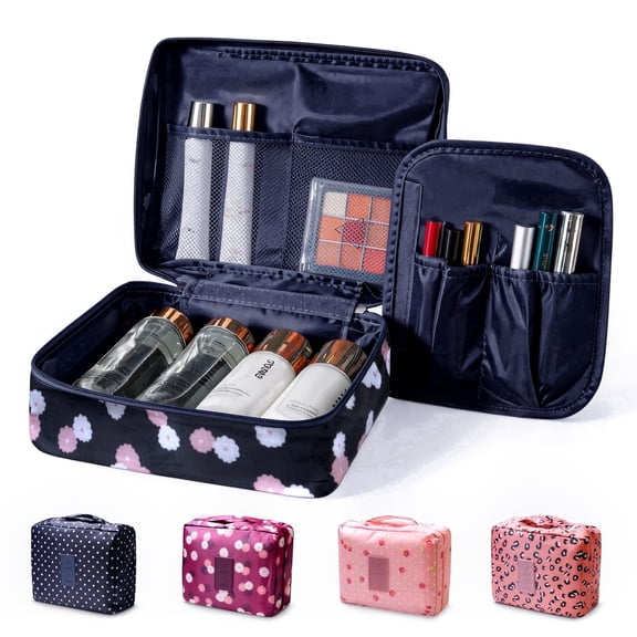 InnOrca Travel Cosmetic & Toiletry Organizer Bag for Travel & Dorm Use , Navy Blue with Daisies