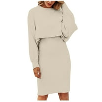 ShomPort Women's Fall 2 Piece Sweater Set Ribbed Knit Long Sleeve Crop Top Midi Bodycon Skirt Casual Outfits Dress