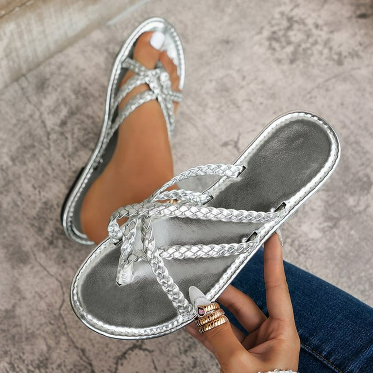 WNVMWI Sandals Women Wide Womens Sandals Plus Size Silver Shoes