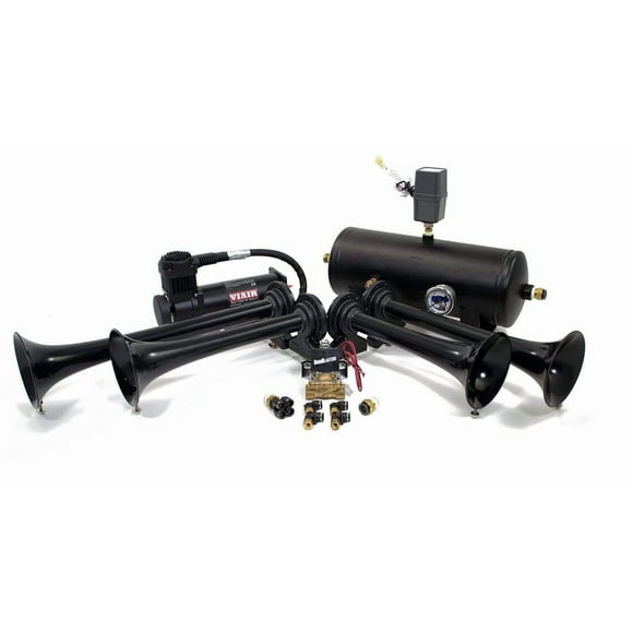 Horn Blasters Air Horn HK-S4-244K Conductor s Special; Single Tone; 4 Round Trumpet; Longest Trumpet 19.5 Inch Length; Black; Steel