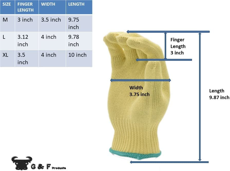G & F Cut-Resistant 100 Percent DuPont Kevlar Gloves, Color Yellow Size Extra Large, 1 Pair