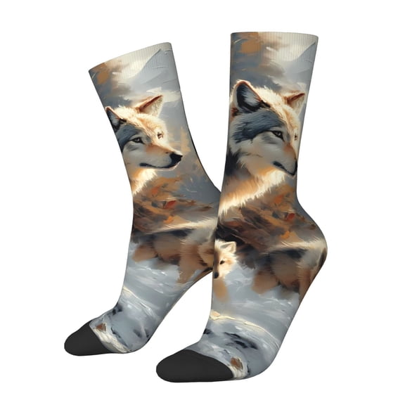 Vsdgher Wolf Family Winter Wonderland Crew Socks for Men & Women, Breathable Casual Athletic Ankle Socks