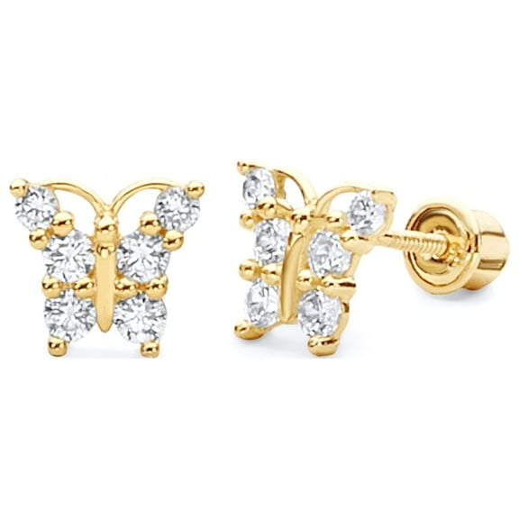 Wellingsale 14K Yellow Gold Polished Butterfly Stud Earrings With Screw Back