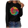 thumbnail image 3 of Floleo Clearance Fall Clothes For Women Women's Casual Loose Round Neck Long Sleeve Sunflower Print Top Blouse T-shirt Black, 3 of 5