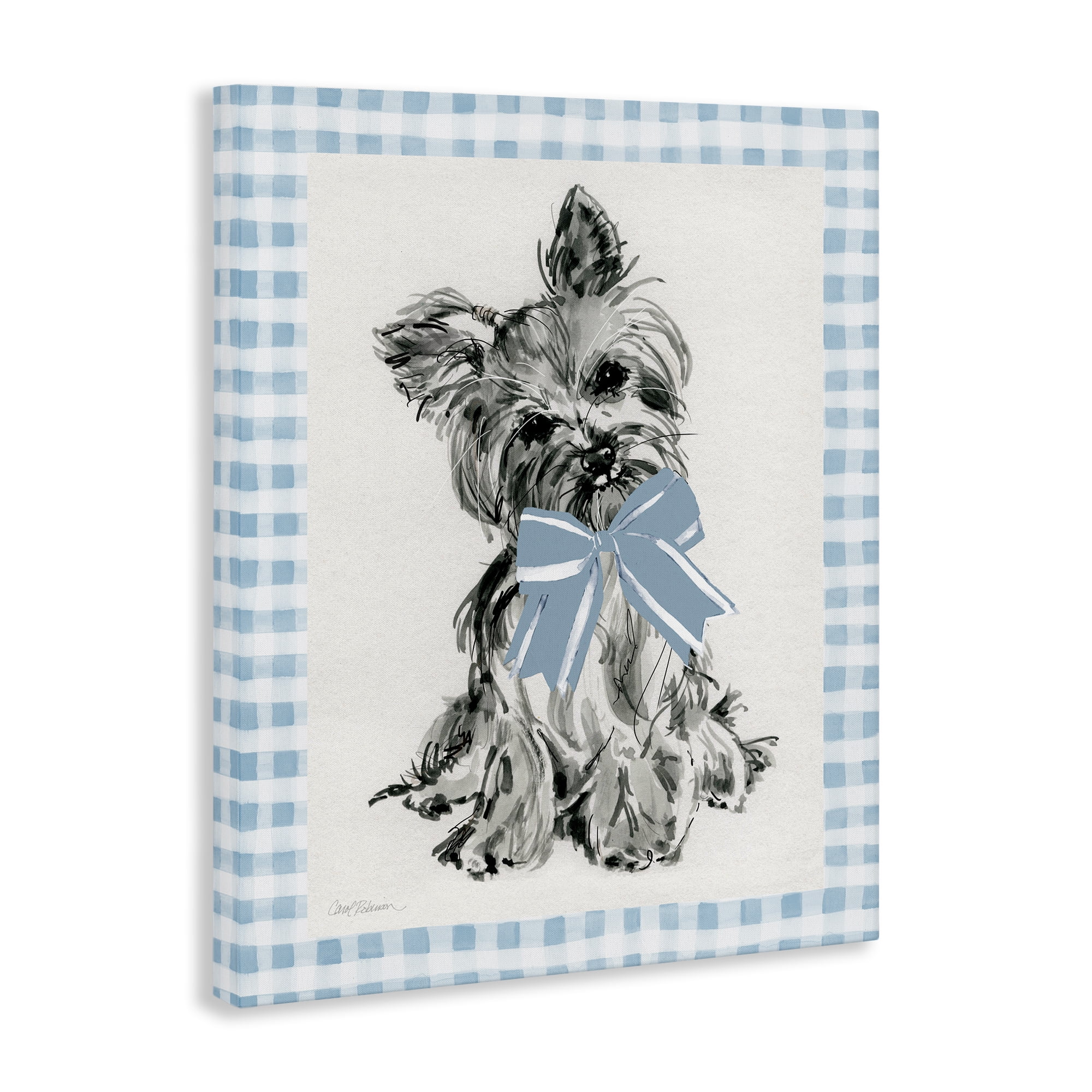 Stupell Industries Yorkie with Plaid Border Animals Painting Wrapped Canvas Art Print Wall Art, 30 x 40