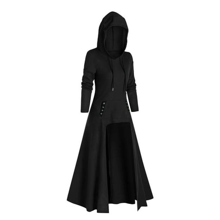 

Womens Hooded Medieval Dress Women s Long Sleeve Cloak High Low Sweater Blouse Tops with Pocket Plus Size Dress Floor Length Cosplay Dress