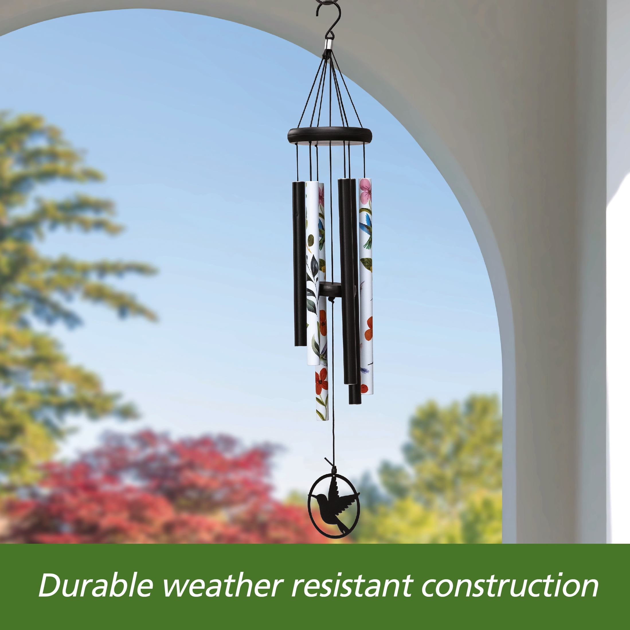Mainstays Plastic and Metal Printed Hummingbird Outdoor Wind Chime, Weather-Resistant