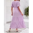 thumbnail image 2 of Women's 2026 Summer Casual Boho Floral Print Short Flutter Sleeve Crew Neck Smocked High Waist Smocked Flowy Long Maxi Dress, 2 of 5
