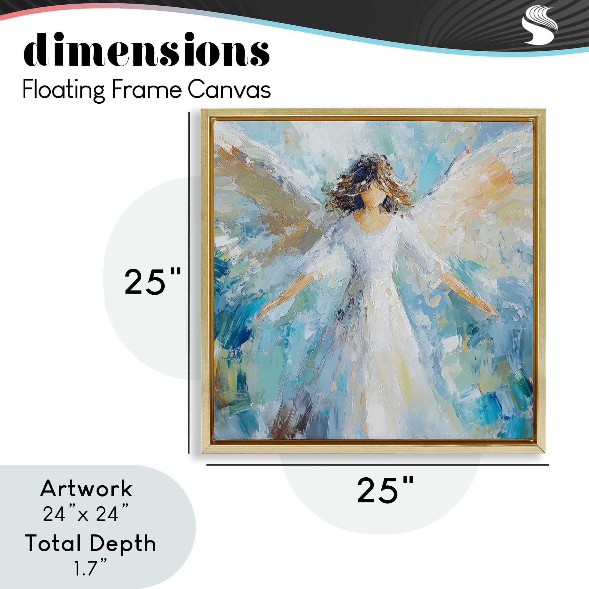 Flying Glory Angel Gold Framed Floater Canvas Wall Art, design by Petal Prints Design