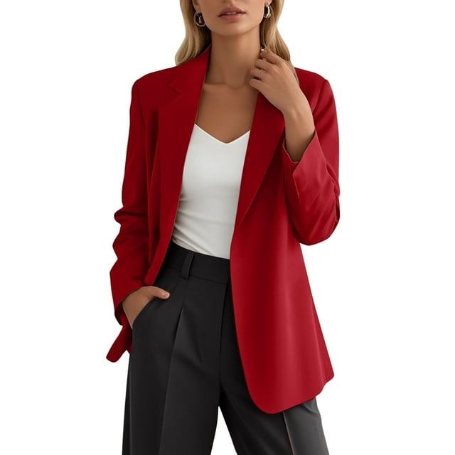 AWZXDE Blazer Décontracté à Manches Longues pour Femmes Sans Boutons Sans Poches Ajusté Veste de Bureau à la Mode pour un Style Quotidien Intelligent Rouge,TTG