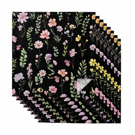 Cloth Napkins Set of 8 - 20x20 Inches, Pink Spring Floral Washable Reusable Table Napkins, Flowers Botanical Elegant Pastoral Black Soft & Absortbent Dining Napkin for Party Wedding Hotel Restaurant