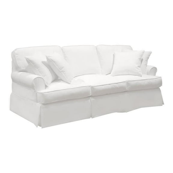 Bowery Hill T-Cushion Fabric Slipcovered Sofa in White Finsih