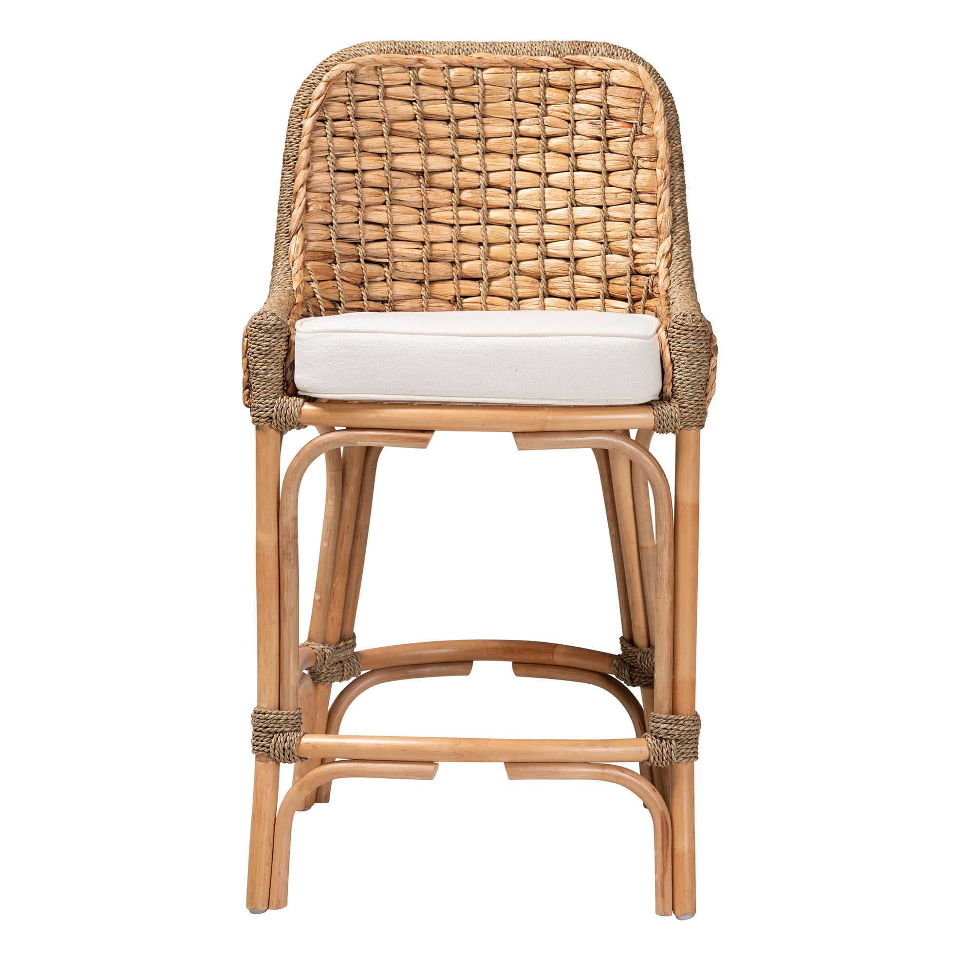 bali & pari Kyle Rattan, Mahogany wood and Seagrass BOHO Counter Stool, Natural Brown