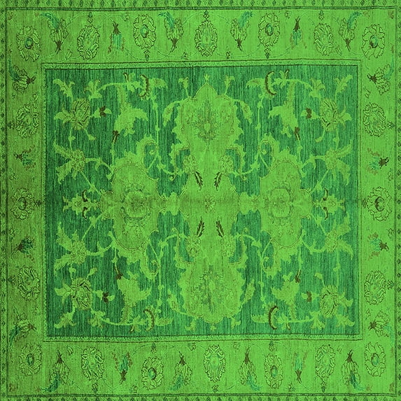Ahgly Company Indoor Square Oriental Green Industrial Area Rugs, 4' Square