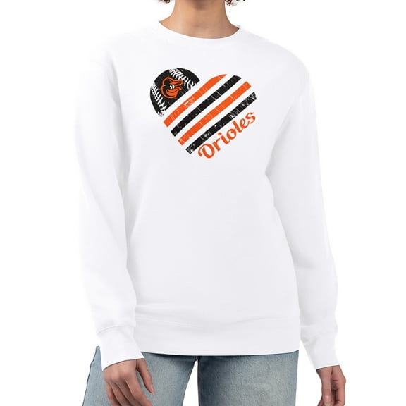 Women's G-III 4Her by Carl Banks White Baltimore Orioles Heart Logo Fleece Pullover Sweatshirt