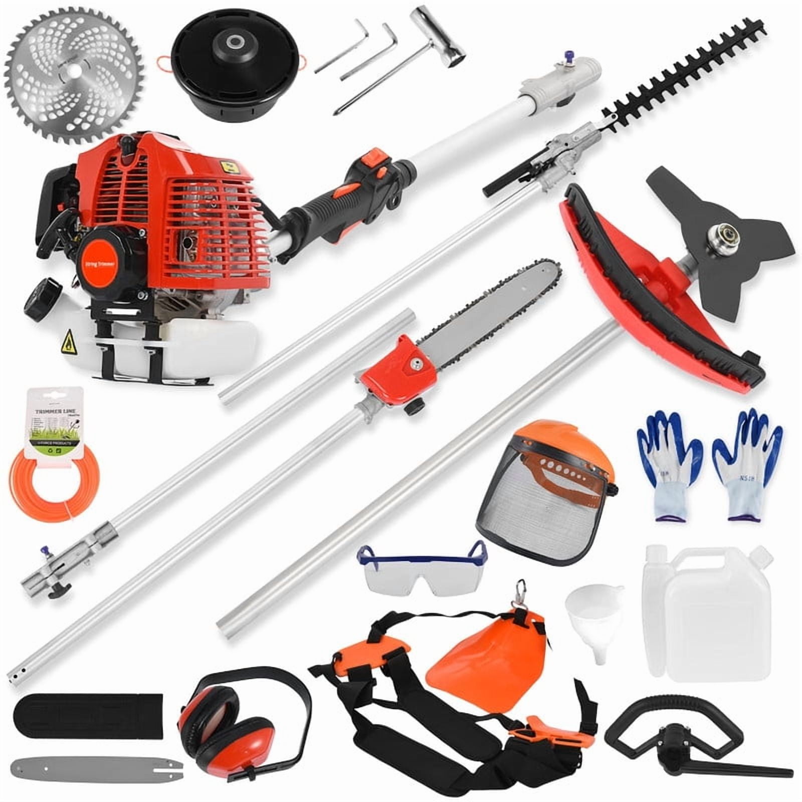 Seipouy 5 in 1 Weed Wacker Gas Powe, 52CC 2-Stroke String Trimmer/Edger, Pole Saw, Hedge Trimmer and Brush Cutter Blade with Extension Pole – Gas Powe Yard Tool for Landscaping