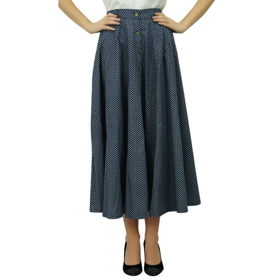 Bimba Skirt With Front Buttons and Pockets Smocked Elastic Waist Skirts