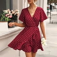 thumbnail image 4 of Pompotops Mode Casual Femmes V-Cou Pull Points Imprimé à Manches Courtes Tempérament Robe de Navette, 4 of 7